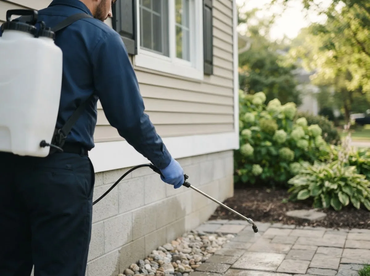 Pest control technician inspecting a home in Williamsburg, MO